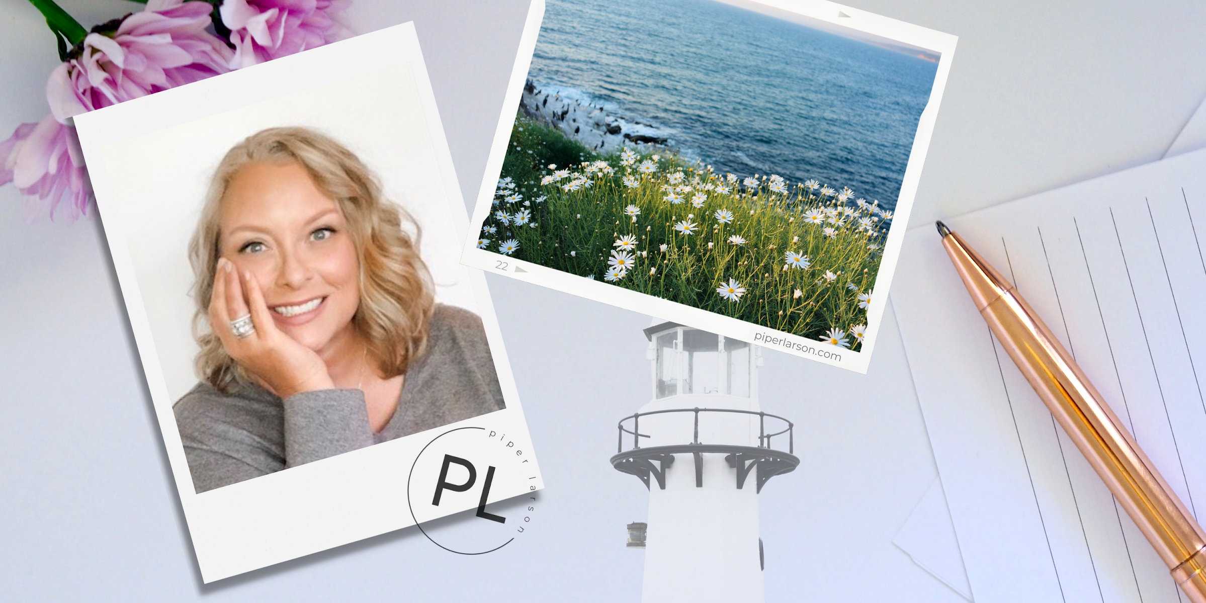photo collage: Piper Larson, beach, lighthouse